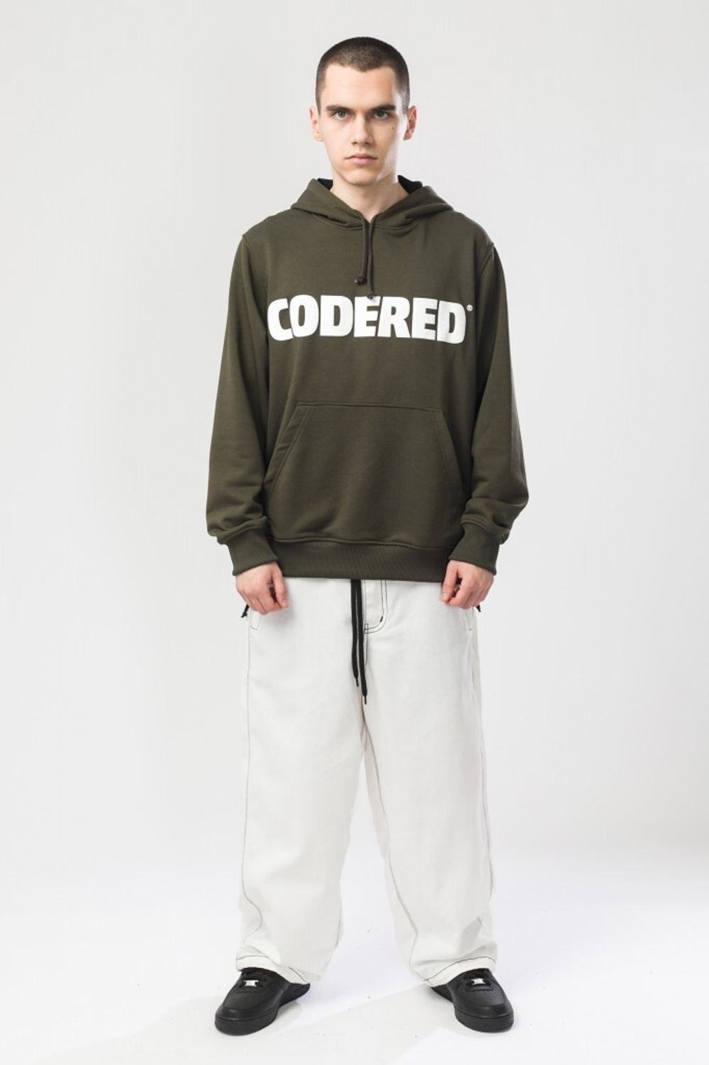Толстовка CODERED Base Hoodie Wide Summer Logo R Болотный/Белый принт CODERED