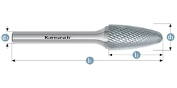 Борфреза твердосплавная Karnasch форма H, 3х6х3х38 мм, насечка HP-4, без покрытия, арт. 11.3072-005