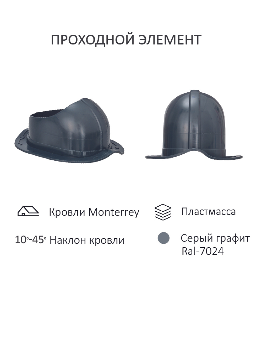 Комплект вентиляции: Вентиляционный выход изолированный D 150/160 мм высота H-500 серия Static, проходной элемент для металлочерепицы Monterrey серия Static, дефлектор статический (колпак) D 160 мм серии Static, черный Gervent