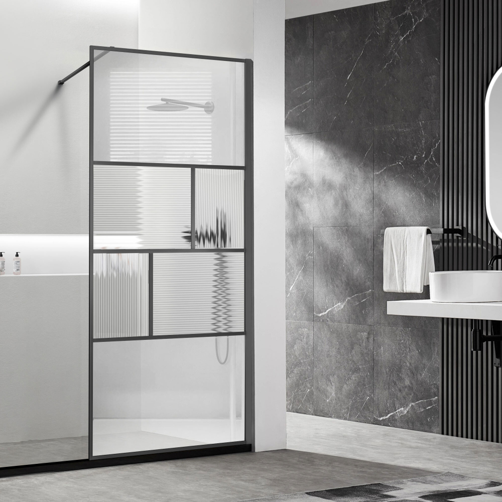 Душевая перегородка Волк-Ин (Walk-In) VSW-1HC900CFGM, 900*2000, вороненая сталь, стекло прозрачное/рифленое,