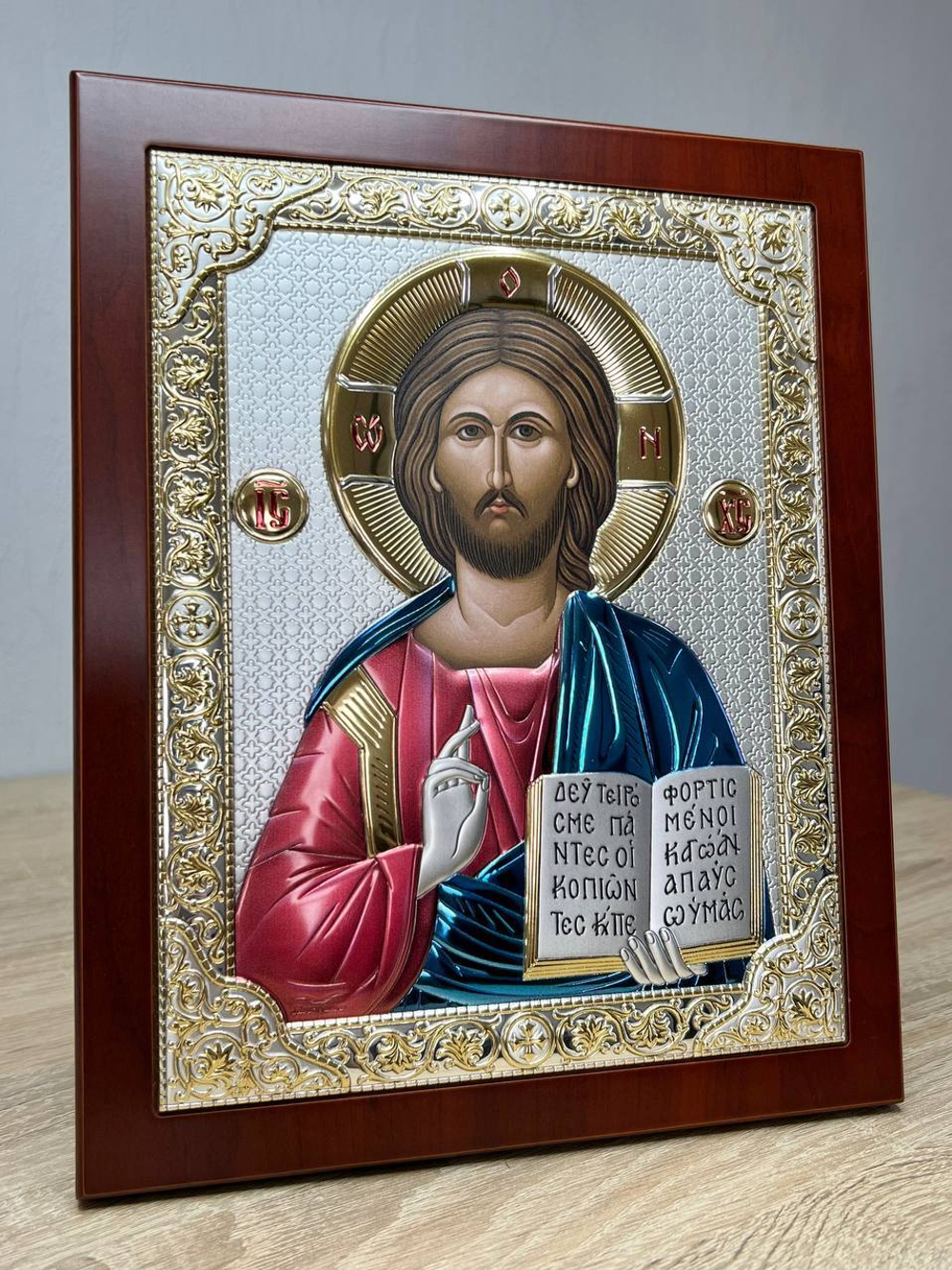 Спаситель, икона прямоугольная с рамкой, красное дерево, эмаль 185х235