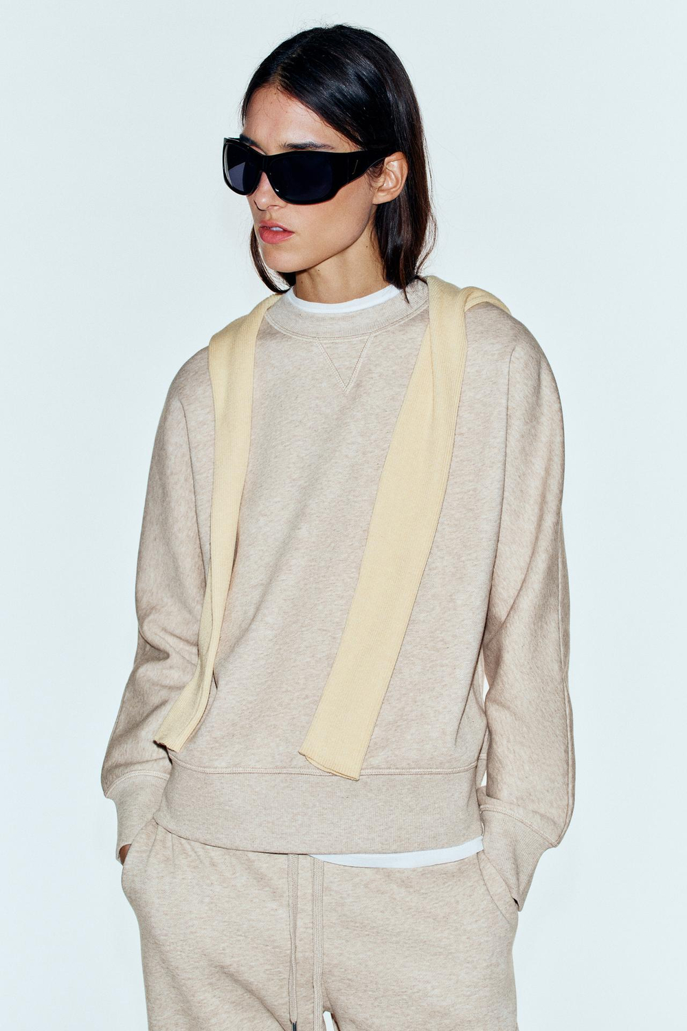 ZARA БАЗОВЫЕ БРЮКИ-ДЖОГГЕРЫ ИЗ МЯГКОЙ ТКАНИ, БЕЖЕВЫЙ МЕЛАНЖ