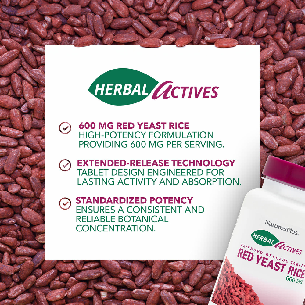 NaturesPlus, Herbal Actives, красный ферментированный рис, 600 мг, 30 вегетарианских таблеток