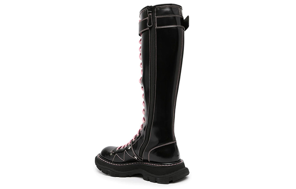 Alexander McQueen Tread Lace Up Boots "Black Pink Lace" Women"s