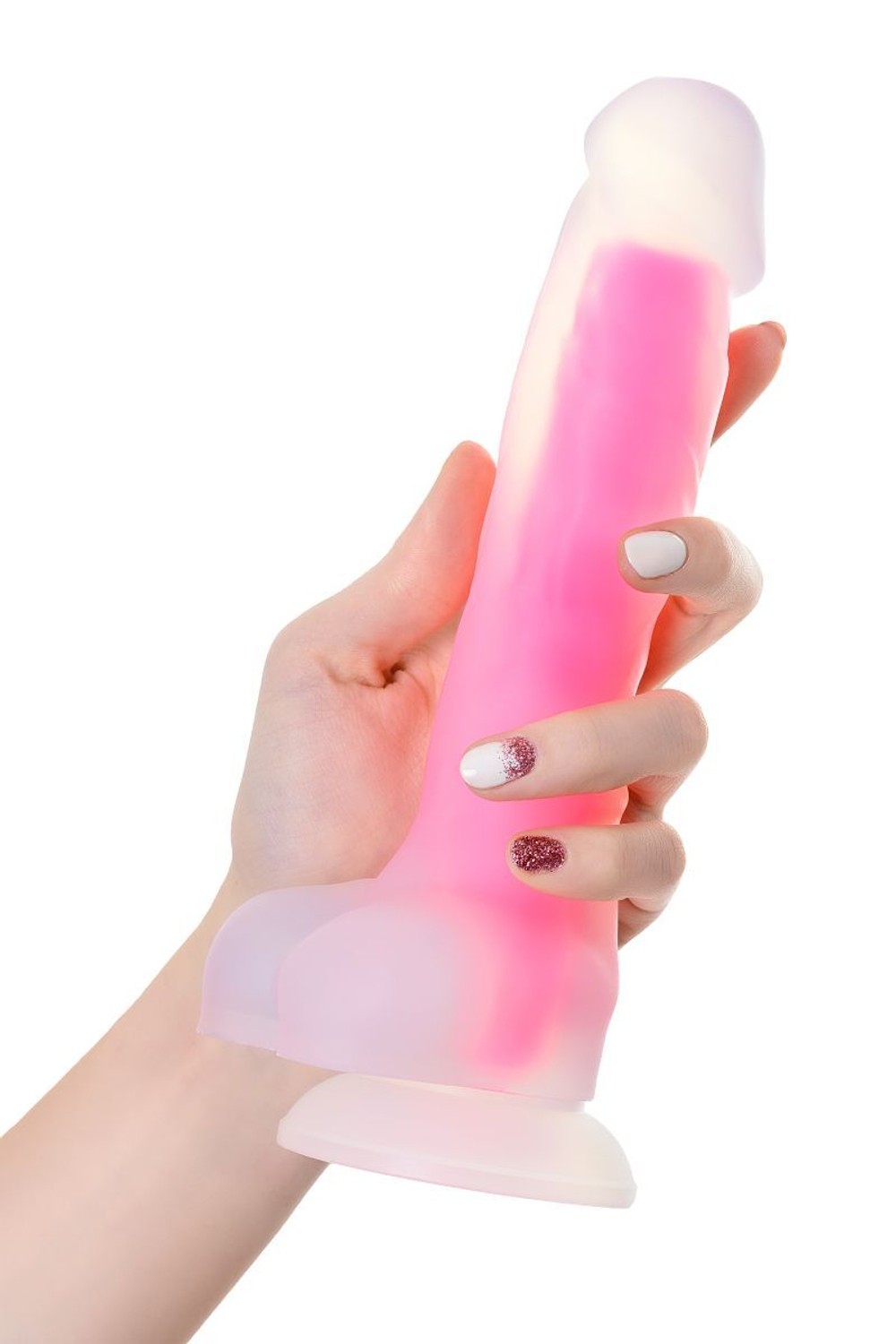 Прозрачно-розовый фаллоимитатор, светящийся в темноте, Clark Glow - 22 см. (Цвет: розовый)