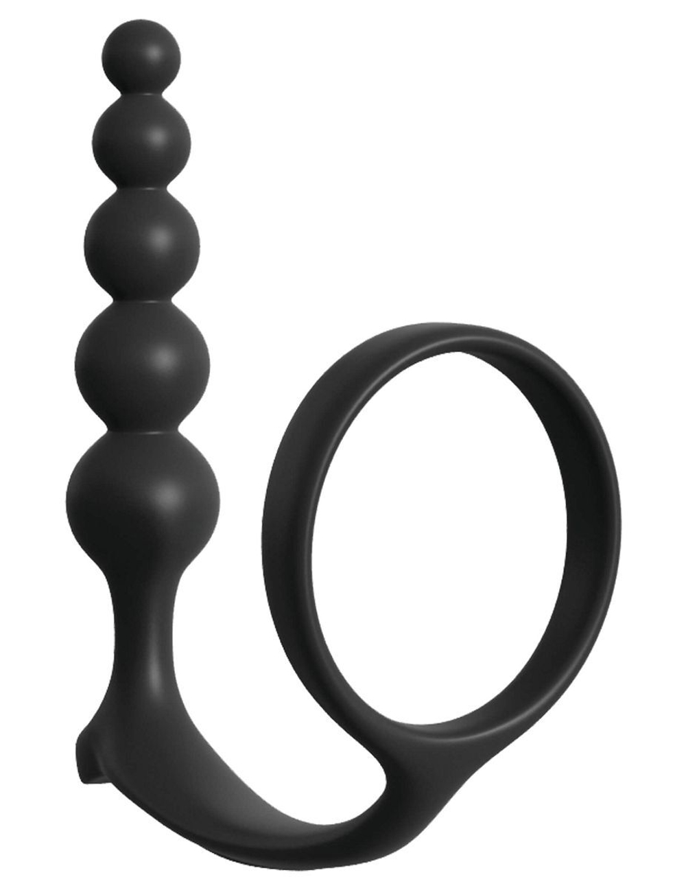 Черная анальная цепочка с эрекционным кольцом Ass-gasm Cockring Anal Beads (Цвет: черный)