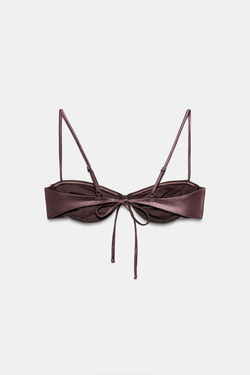 ZARA БИКИНИ-ТОП НА КОСТОЧКАХ С МЕТАЛЛИЗИРОВАННЫМ ЭФФЕКТОМ, КОРИЧНЕВЫЙ