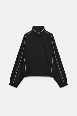 ZARA ТЕХНИЧЕСКАЯ КУРТКА С КОНТРАСТНОЙ ОКАНТОВКОЙ, ЧЕРНЫЙ