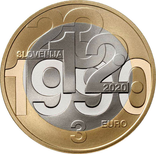 3 евро 2020 года Словения - 30 лет плебисциту о суверенитете и независимости Республики Словения