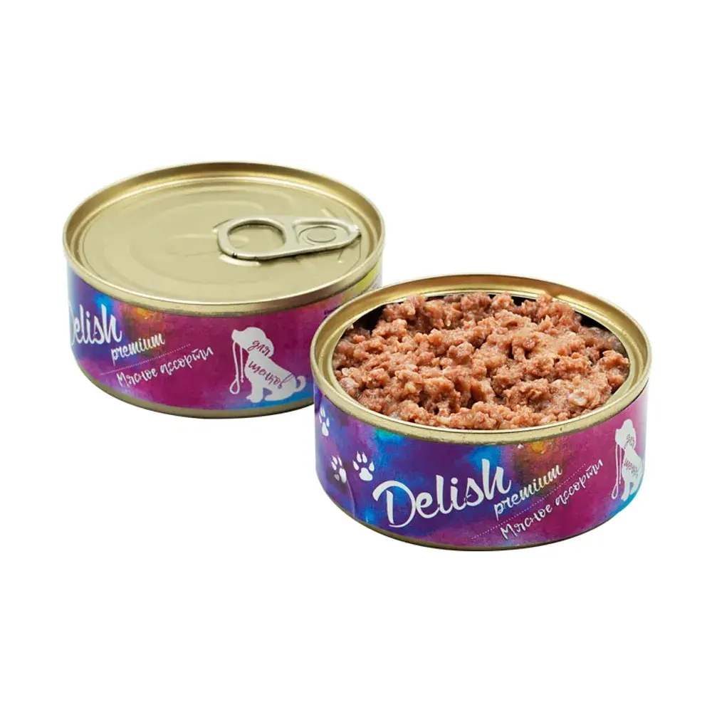 НАБОР Консервы DELISH Premium для щенков, мясное ассорти - 6 шт х 100 гр