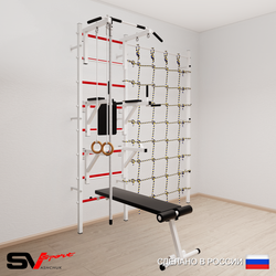 Шведская стенка Sv Sport усиленная 6940 (Турник стандарт/Брусья/Стойка/Скамья/Канат/Кольца/Канатный лаз)