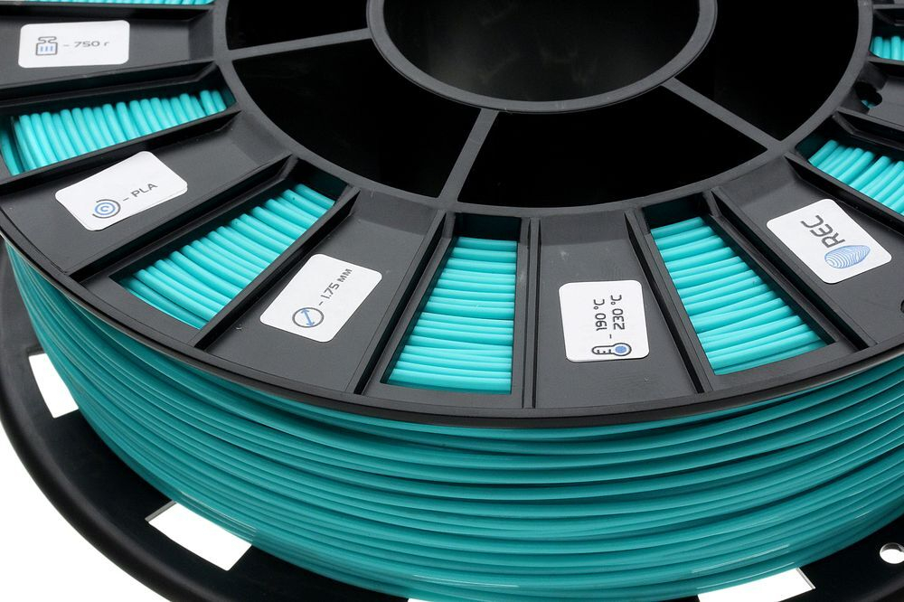 PLA пластик 1,75 для 3D принтера REC бирюзовый 0,75 кг