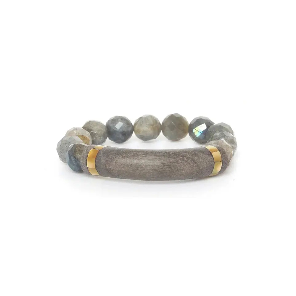 Браслет Nature Bijoux, Eclipse, стрейч, со вставкой из эбенового дерева, лабрадоритом и перламутром,