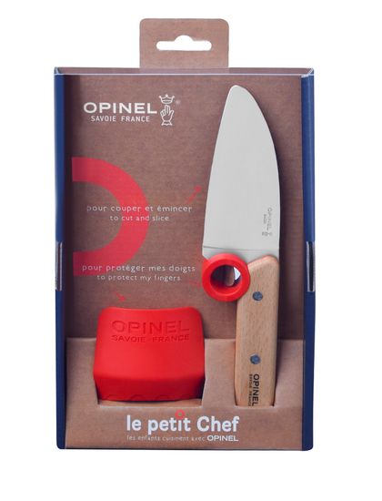 Нож шеф-повара Opinel+защита пальцев, деревянная рукоять, нержавеющая сталь, коробка, 001744