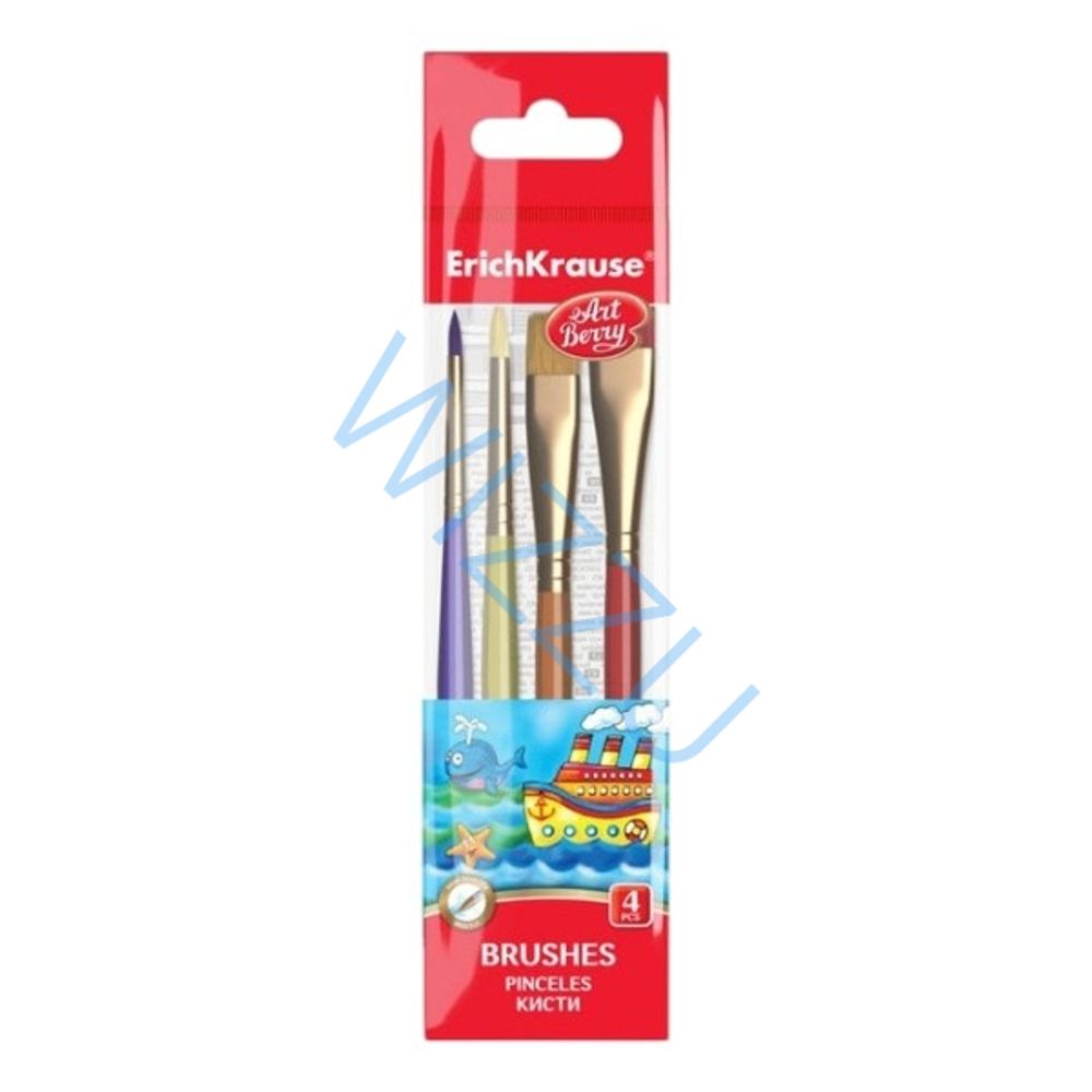 Кисти ArtBerry® для творчества, синтетика, 4 штуки (в полибеге с европодвесом) Арт.56088