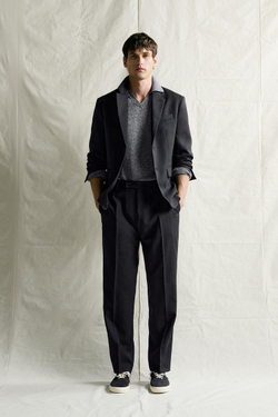 ZARA КОСТЮМНЫЕ БРЮКИ REGULAR FIT ИЗ 100% ШЕРСТИ, МОРСКОЙ ТЕМНО-СИНИЙ