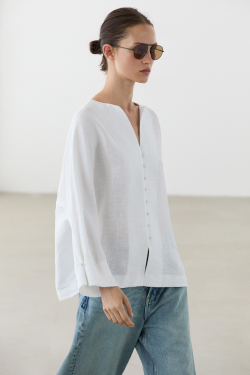 Massimo Dutti Куртка-рубашка из смесового льна с пуговицами, белый