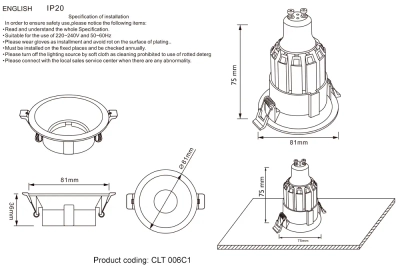 Светильник встраиваемый Crystal Lux CLT 006C1 BL 1400/168