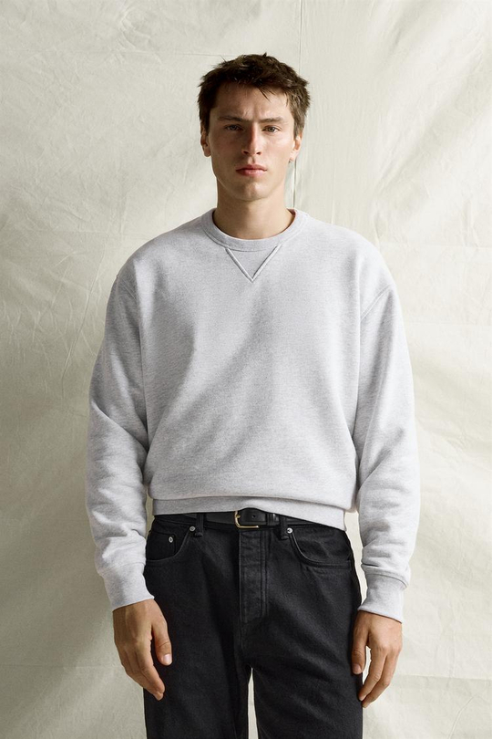 ZARA ТОЛСТОВКА REGULAR FIT С КРУГЛЫМ ВЫРЕЗОМ, СЕРЫЙ МЕЛАНЖ