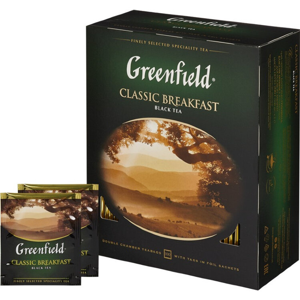 Чай черный Greenfield классик брекфаст в пакетиках, 100 пак. Гринфилд Breakfast