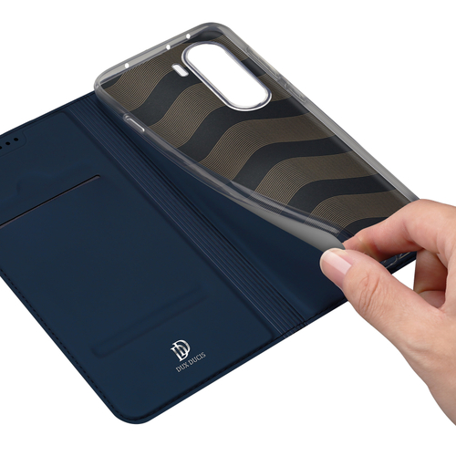 Чехол книжка из кожи синего цвета для OnePlus Nord CE6 Lite и Realme P4x, серия Skin Pro Series от Dux Ducis