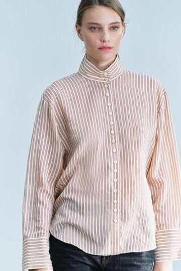 ZARA РУБАШКА В ПОЛОСКУ С ВОРОТНИКОМ-СТОЙКОЙ — ZW COLLECTION, ПОЛОСКИ