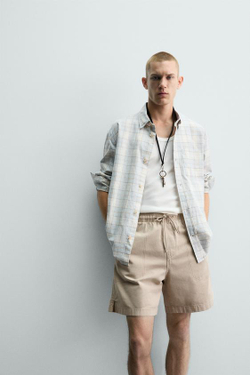 ZARA ШОРТЫ RELAXED FIT С ЭФФЕКТОМ ПОТЕРТОСТИ, РЫЖЕВАТО-КОРИЧНЕВЫЙ