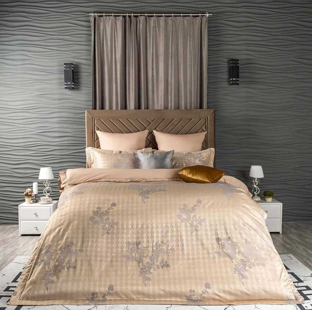 Постельное белье 2 спальное евро Arya home Tencel Liam бежевое