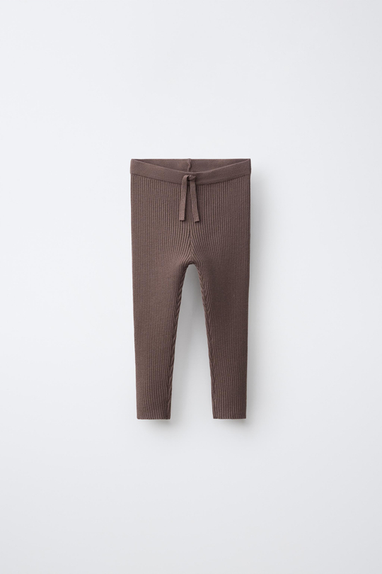 ZARA ТРИКОТАЖНЫЕ ЛЕГИНСЫ В РУБЧИК, КОРИЧНЕВЫЙ