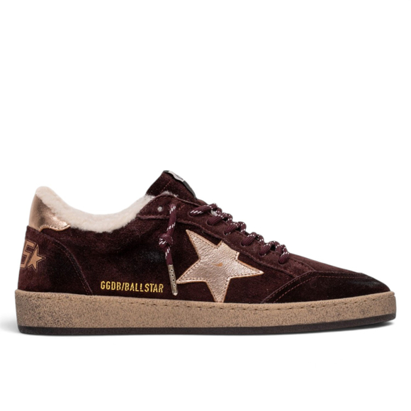 Women's Winter Golden Goose Ball Star in Burgundy Suede with Gold Star