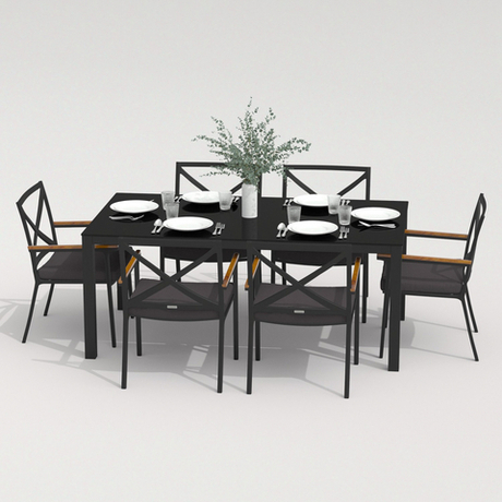 Обеденная группа Ideal Patio КАНА  ФЕСТА  каркас карбон, стол стекло 180, ткань антрацит