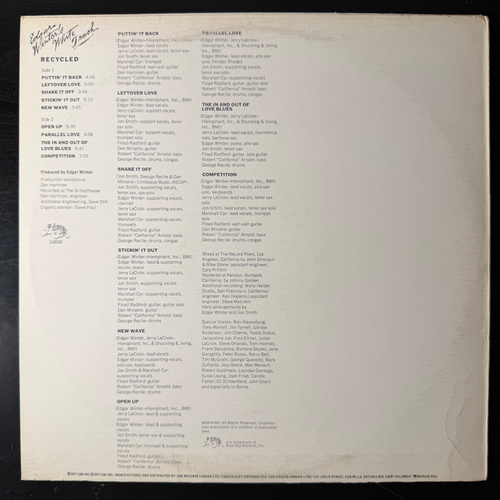 Edgar Winter's White Trash ‎– Recycled (Канада 1977г.)