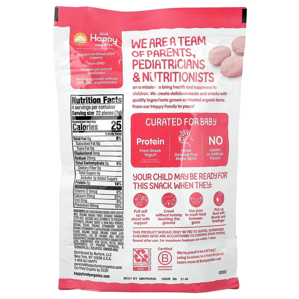Happy Family Organics, Happy Baby®, органический греческий йогурт, для крошка, со вкусом клубники и банана, 28 г (1 унция)