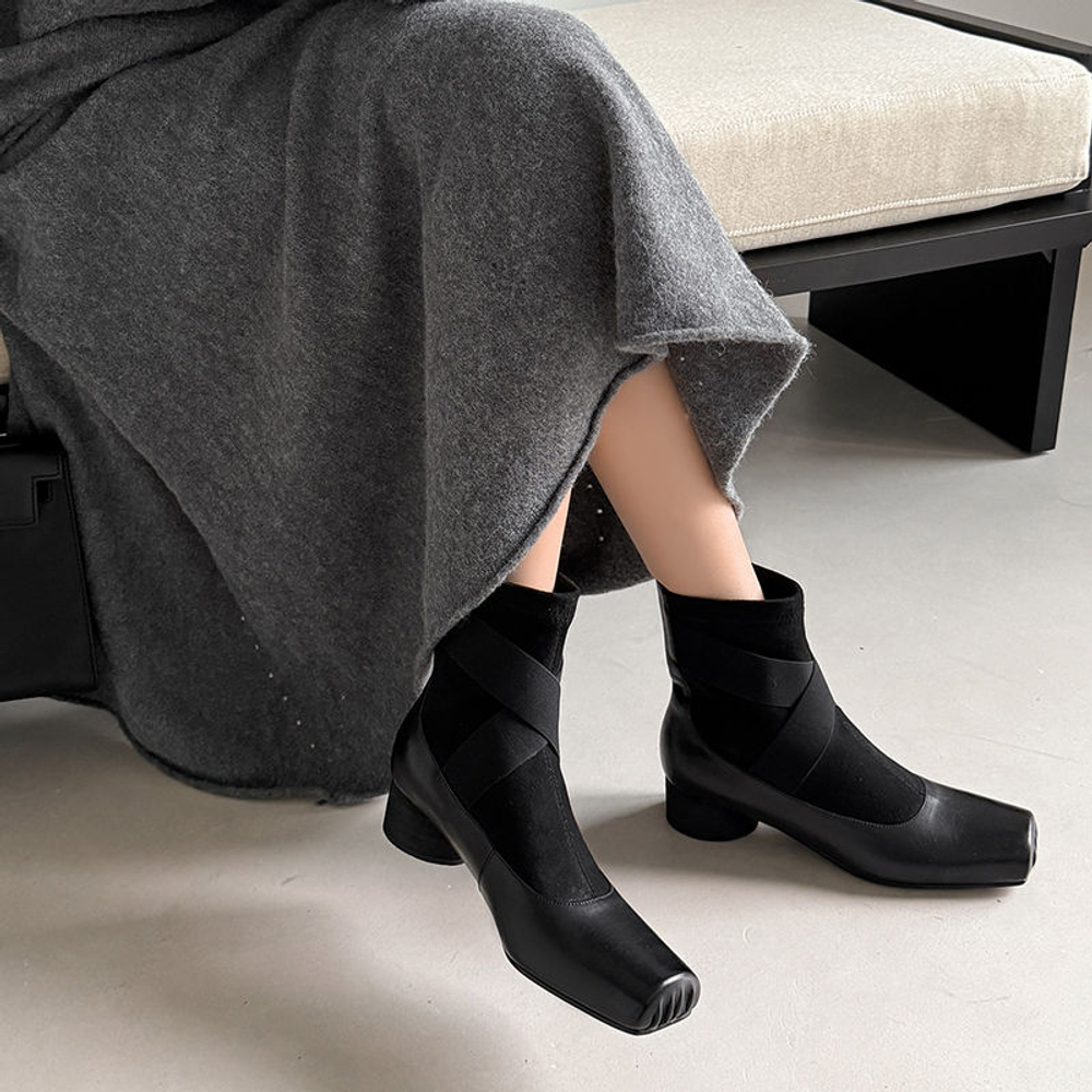 XIAOAJUE Top Grain Cow Leather Ankle Boots 4.5cm Women"s