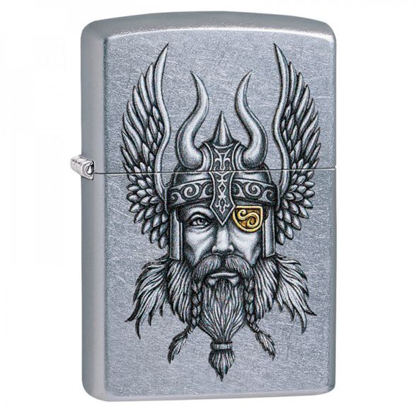 Цена наЗажигалка ZIPPO Viking Warrior с покрытием Street Chrome™, латунь/сталь, серебристая, 36x12x56 мм
