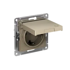 Розетка с крышкой Systeme Electric AtlasDesign Шампань, самозажимные клеммы ATN000546S