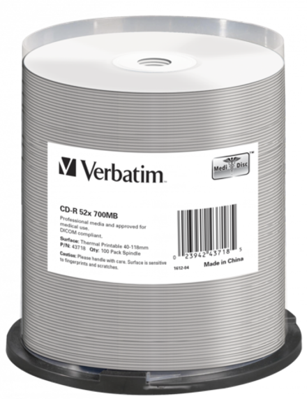 Оптический диск Verbatim CD-R 52x 700MB Medi Disc Wide Thermal Printable no ID, Cake Box, 100 шт.