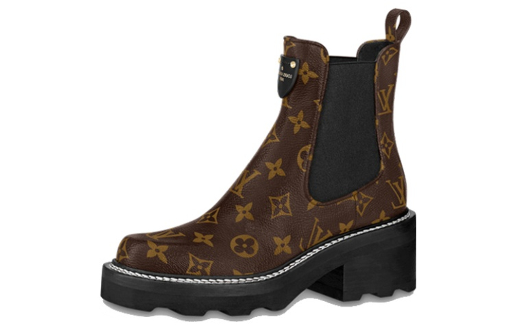 LOUIS VUITTON Beaubourg Short Chelsea Boots Women"s Brown