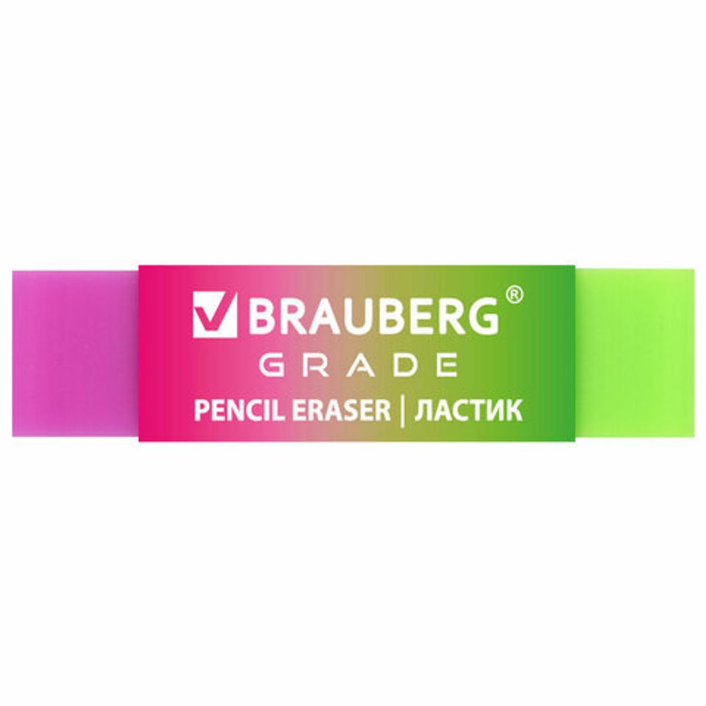 Ластик полупрозрачный BRAUBERG "Grade", 60x15x10 мм, картонный держатель, цвет ассорти, 271997