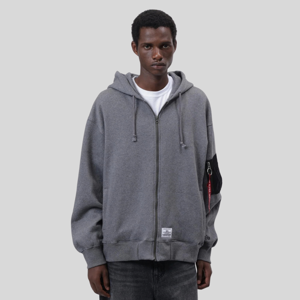 Толстовка Alpha Industries Utility Pocket Full Zip Relaxed Fit Medium Charcoal Heather (Серая)
