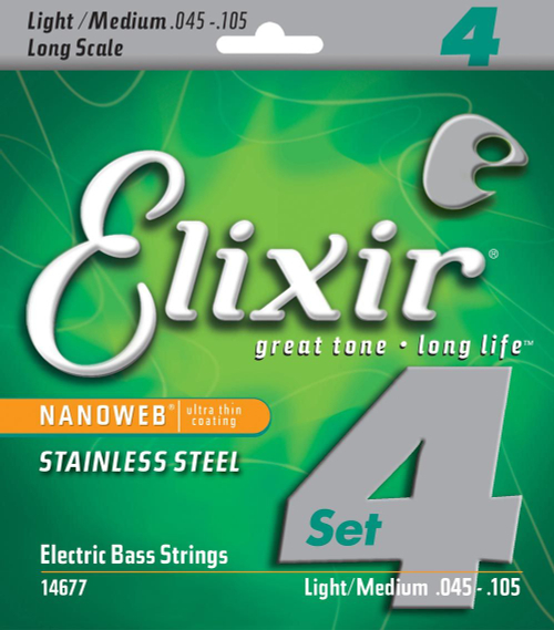 Elixir 14677 NanoWeb струны для бас-гитары Medium 45-105, сталь