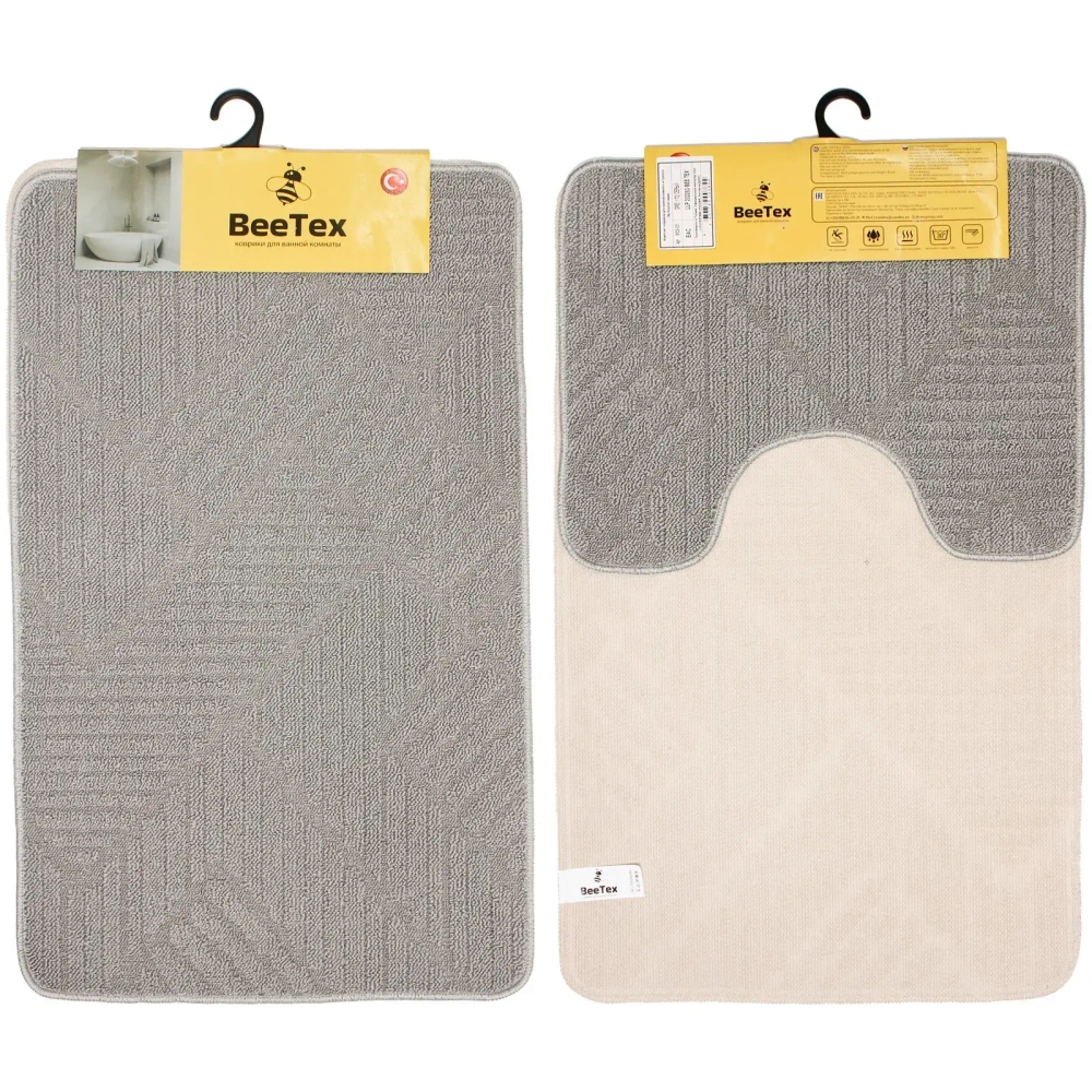 Комплект ковриков для ванной и туалета Bee Tex 55x90 + 45x55 серый МС 3-001