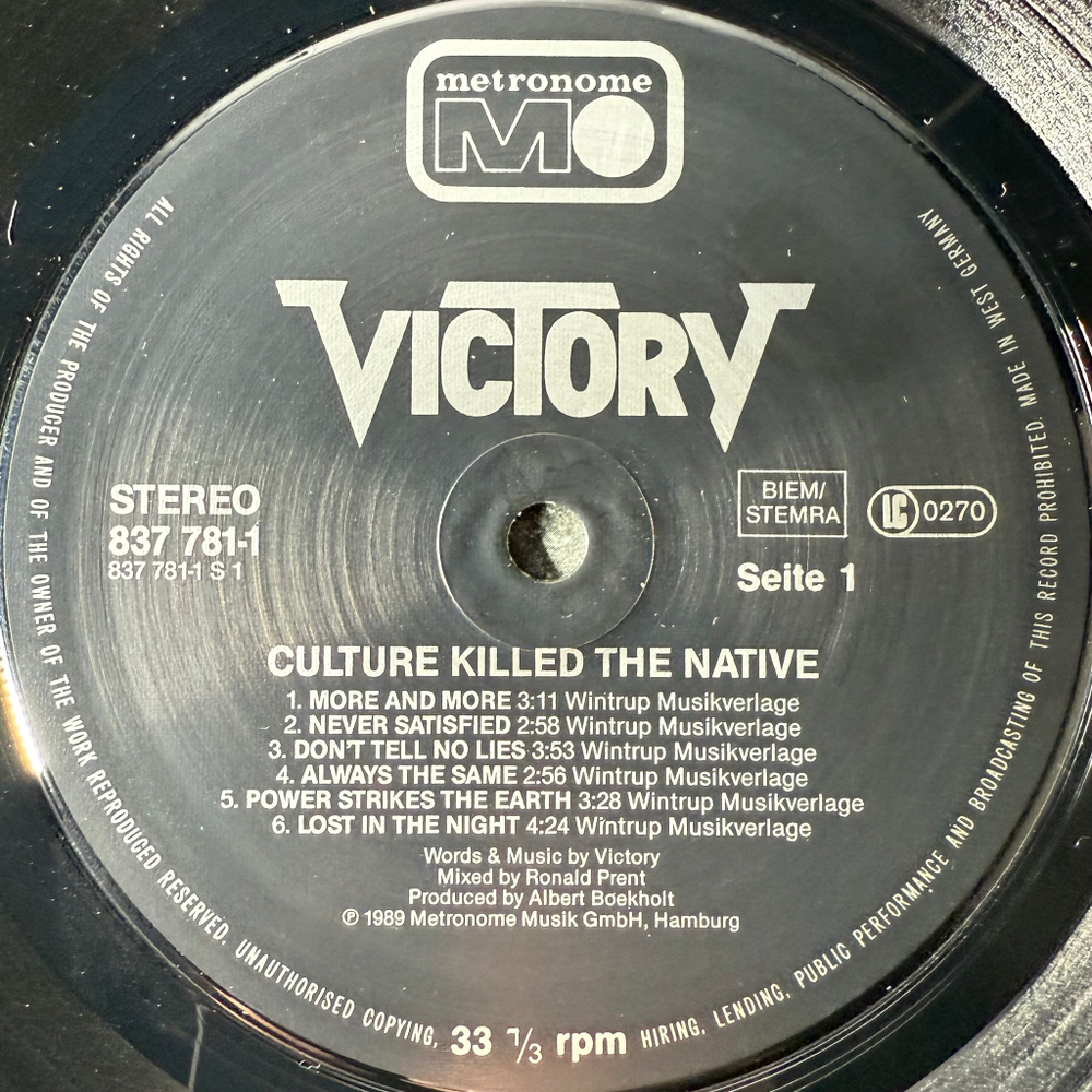 Victory ‎– Culture Killed The Native (Германия 1989г.)