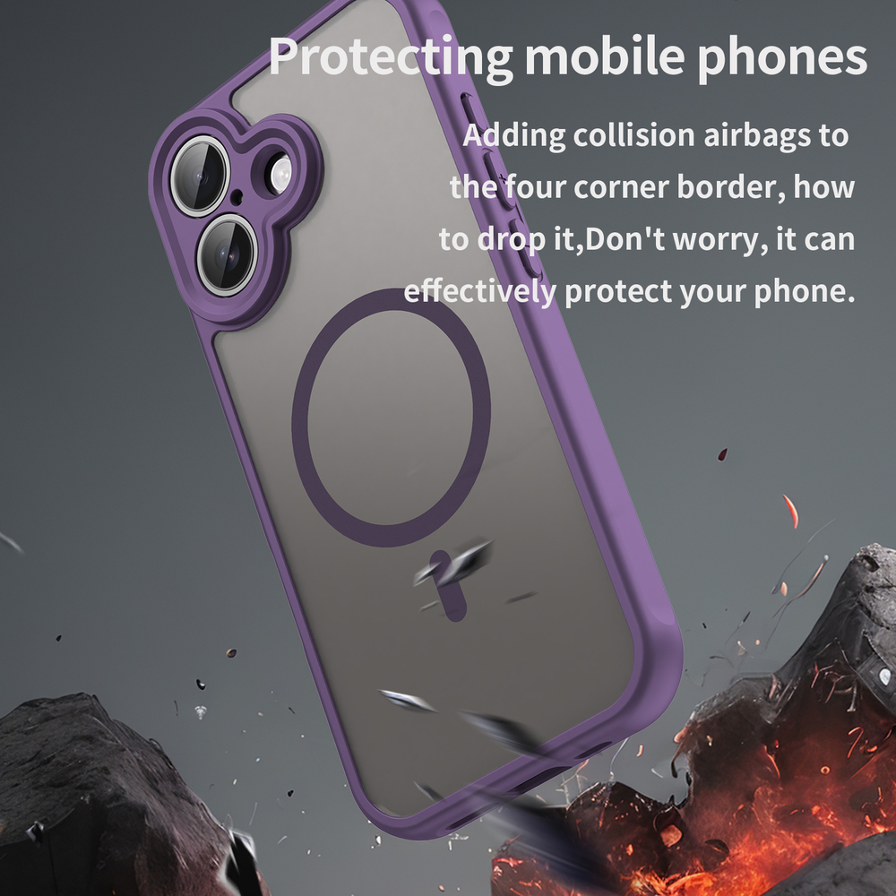 Полупрозрачный матовый чехол с MagSafe для iPhone 17, боковые рамки фиолетового цвета