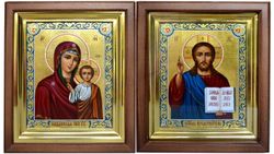 Казанская Богородица и Господь Вседержитель. Рукописные иконы.
