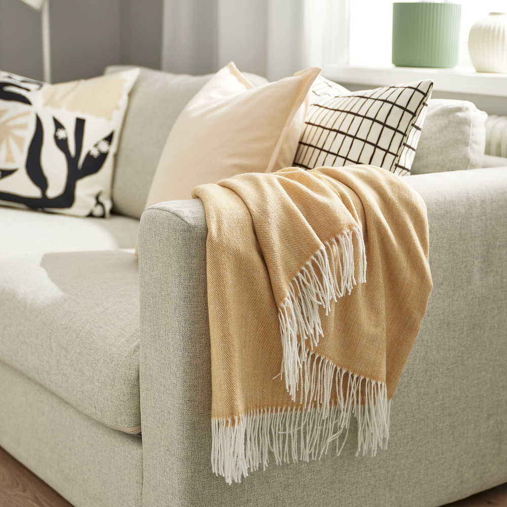 IKEA HOLMVI  (ИКЕА ХОЛМВИ)  -  Плед - бежево-жёлтый 120x160 см