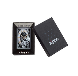 Зажигалка Zippo Skull Clock Design с покрытием Black Matte, латунь/сталь, чёрная, матовая, 36x12x56