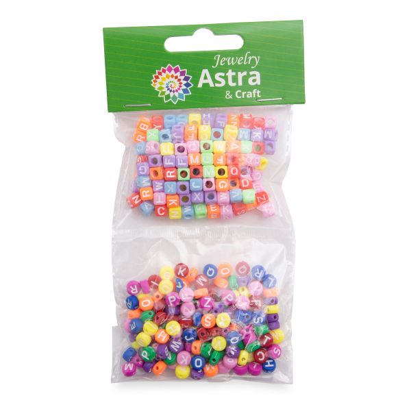 Бусины пластик набор Разноцветный алфавит, пластик, 2х20гр Astra&Craft, CN2038-6589