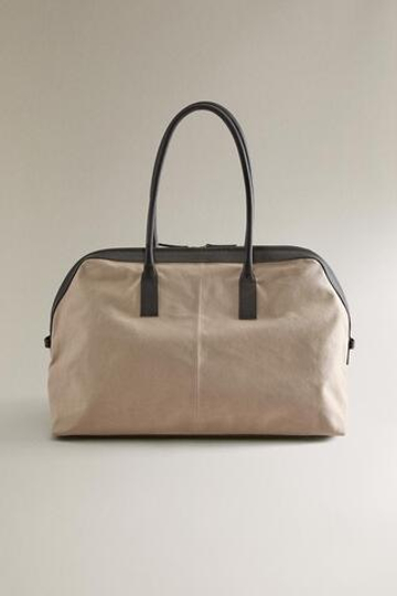 ZARA HOME ДОРОЖНАЯ СУМКА ИЗ ХОЛСТА И КОЖИ, ШОКОЛАДНЫЙ