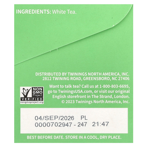 Twinings, Чистый белый чай, 20 чайных пакетиков, 30 г (1,06 унции)